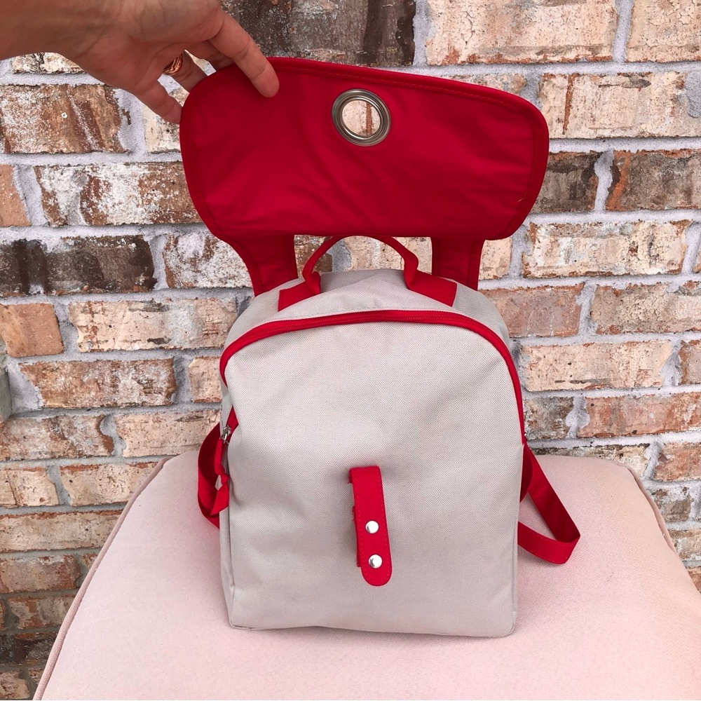 Tommy Hilfiger Red Tan Medium Size Snap/ Zipper Closure Women’s Backpack - Picture 5 of 16